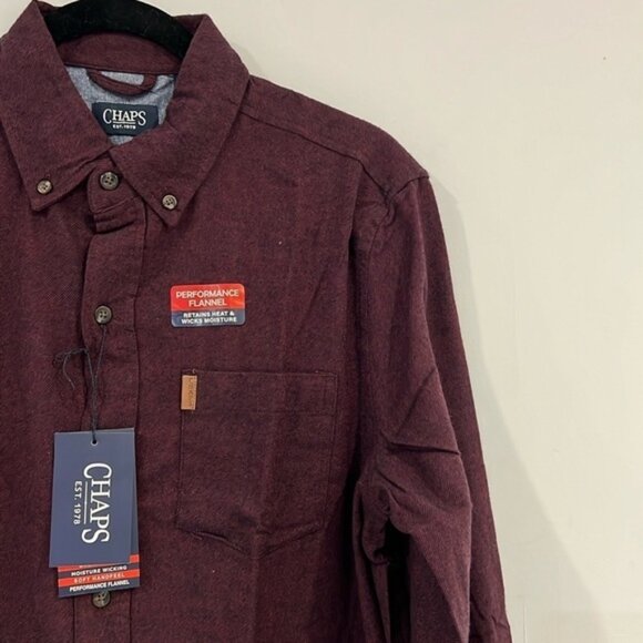 CHAPS Burgundy Red Long Sleeves Perfomance Flannel size Small in Rich Ruby - Picture 6 of 11